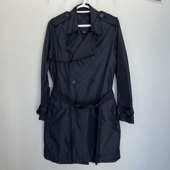 Banana Republic | Women’s Black Long Double Breasted Trench Rain Coat Belted Med - Picture 2 of 8